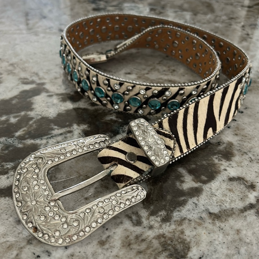 WB ATLAS CALF HAIR RHINESTONE BELT